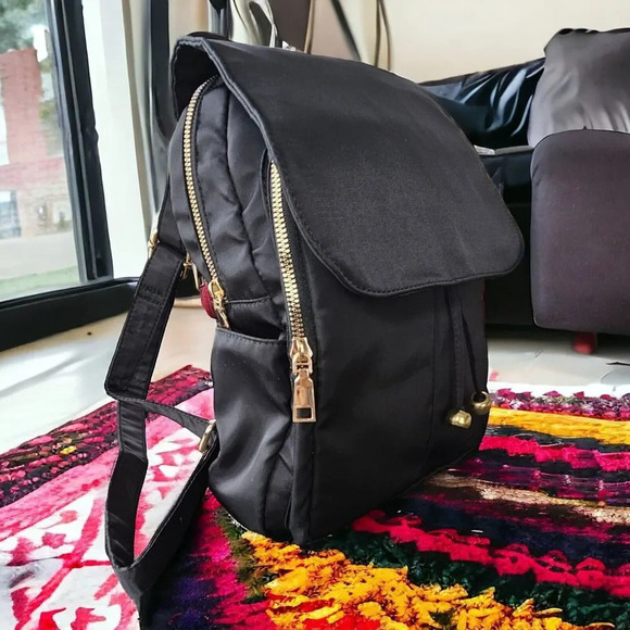 Imoshion Handbags - Imoshion Vegan Nylon Black Backpack Gold Tone School Fashion Travel NWT